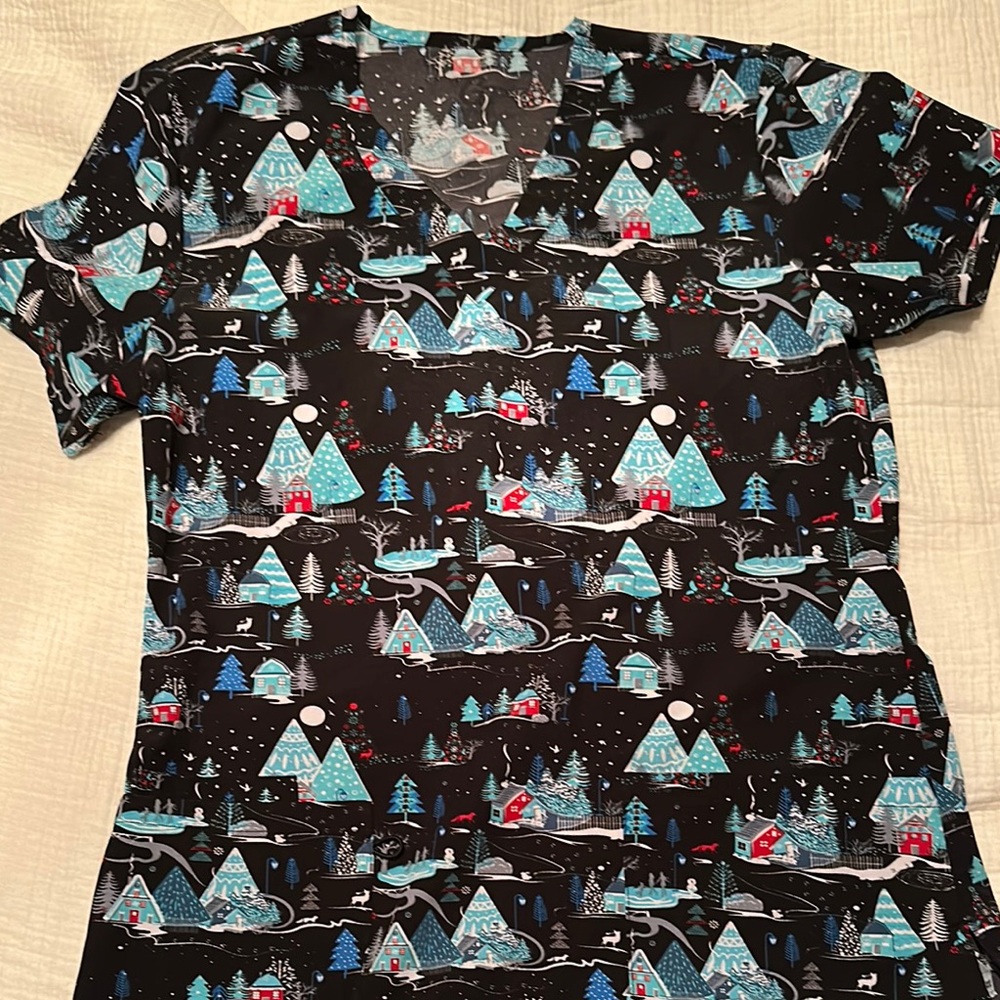 Festive Winter Print Scrub Top